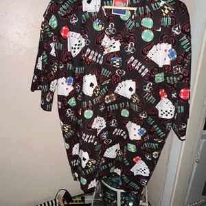 DDiEmcrazy XL Poker Graphics Button Front Short Sleeve